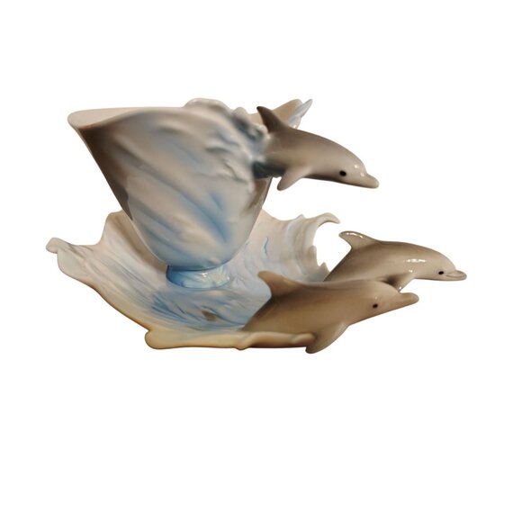 Franz Dolphin Teacup & Saucer Set, Riding Ocean Waves Porcelain Hand Painted - Picture 2 of 9